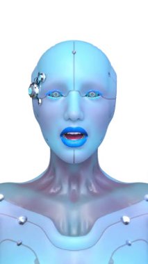 Dişi bir sayborgun yüzünün 3 boyutlu görüntüsü.