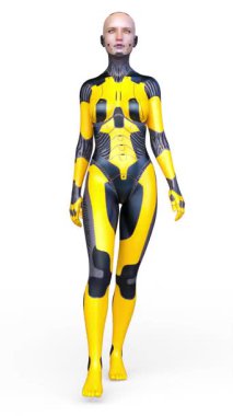 Yürüyen bir kadın sayborgun 3 boyutlu tasviri