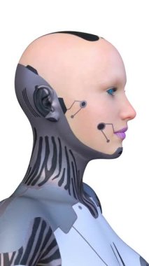 Dişi bir sayborgun yüzünün 3 boyutlu görüntüsü.