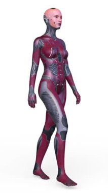 Yürüyen bir kadın sayborgun 3 boyutlu tasviri