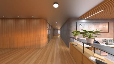 Camla çevrili toplantı odalarının 3 boyutlu canlandırması