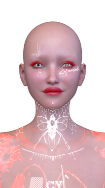 Bir kadının yüzünün 3 boyutlu görüntüsü.