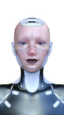 Dişi bir sayborgun yüzünün 3 boyutlu görüntüsü.