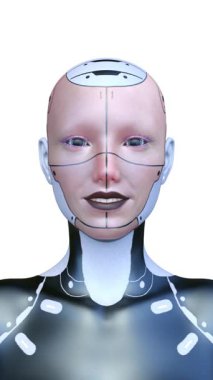 Dişi bir sayborgun yüzünün 3 boyutlu görüntüsü.