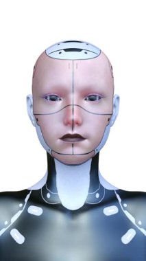 Dişi bir sayborgun yüzünün 3 boyutlu görüntüsü.