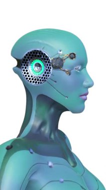 Dişi bir sayborgun yüzünün 3 boyutlu görüntüsü.