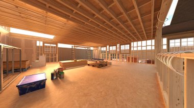 Tahta evin 3 boyutlu görüntüsü