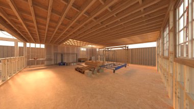 Tahta evin 3 boyutlu görüntüsü