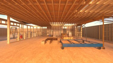 Tahta evin 3 boyutlu görüntüsü