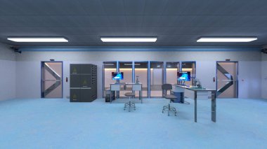 Laboratuvar koridorunun 3B görüntülemesi