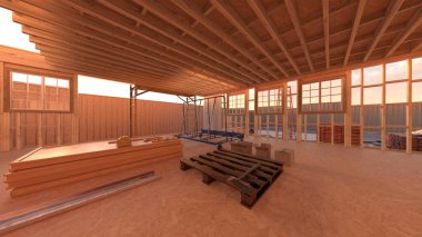 Tahta evin 3 boyutlu görüntüsü