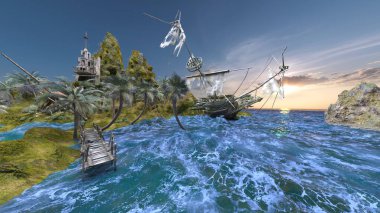 Adanın ucundaki gözetleme kulesinin 3D görüntüsü