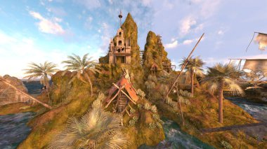 Adanın ucundaki gözetleme kulesinin 3D görüntüsü