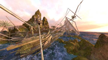 Adanın ucundaki gözetleme kulesinin 3D görüntüsü