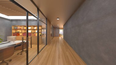 Camla çevrili toplantı odalarının 3 boyutlu canlandırması