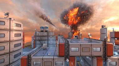 Gelecekteki şehir manzarasının 3D görüntüsü saldırı altında