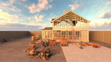 Tahta evin 3 boyutlu görüntüsü