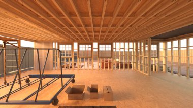 Tahta evin 3 boyutlu görüntüsü