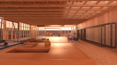 Tahta evin 3 boyutlu görüntüsü