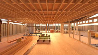 Tahta evin 3 boyutlu görüntüsü