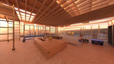 Tahta evin 3 boyutlu görüntüsü