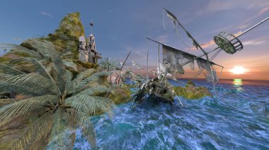 Adanın ucundaki gözetleme kulesinin 3D görüntüsü