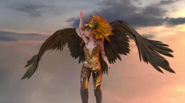 Saç çiçekli bir kadının 3 boyutlu görüntüsü.