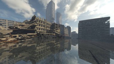 Issız şehir manzarasının 3B canlandırması
