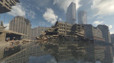 Issız şehir manzarasının 3B canlandırması