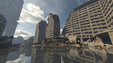 Issız şehir manzarasının 3B canlandırması