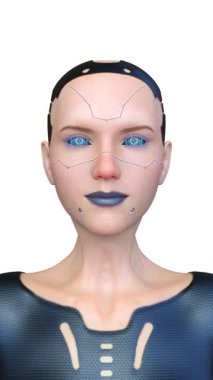 Dişi bir sayborgun yüzünün 3 boyutlu görüntüsü.