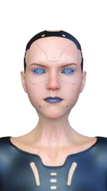 Dişi bir sayborgun yüzünün 3 boyutlu görüntüsü.