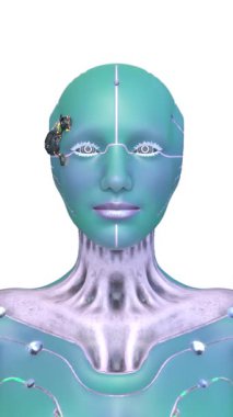 Dişi bir sayborgun yüzünün 3 boyutlu görüntüsü.