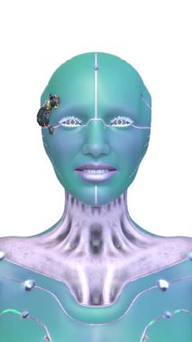 Dişi bir sayborgun yüzünün 3 boyutlu görüntüsü.