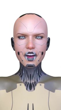 Dişi bir sayborgun yüzünün 3 boyutlu görüntüsü.