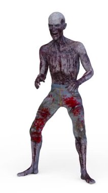 Şokta olan bir erkek zombiyi üç boyutlu canlandırma.