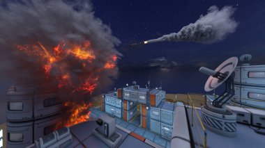 Gelecekteki şehir manzarasının 3D görüntüsü saldırı altında