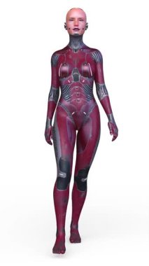 Yürüyen bir kadın sayborgun 3 boyutlu tasviri