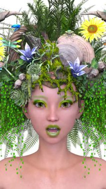 Saç çiçeği sanatındaki bir kadının 3 boyutlu görüntüsü