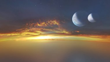 Gökyüzü ve bulutların 3D yansıması