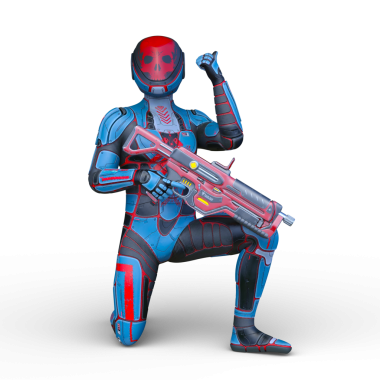 İskelet yüzlü siber savaşçının 3 boyutlu görüntüsü