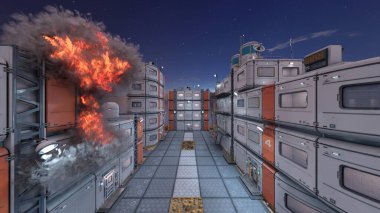 Gelecekteki şehir manzarasının 3D görüntüsü saldırı altında