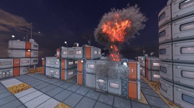 Gelecekteki şehir manzarasının 3D görüntüsü saldırı altında