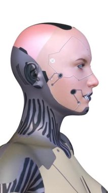 Dişi bir sayborgun yüzünün 3 boyutlu görüntüsü.