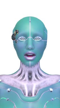 Dişi bir sayborgun yüzünün 3 boyutlu görüntüsü.