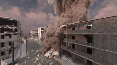 Gelecekteki şehir manzarasının 3D görüntüsü saldırı altında