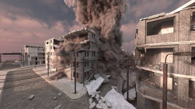 Gelecekteki şehir manzarasının 3D görüntüsü saldırı altında