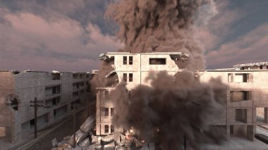 Gelecekteki şehir manzarasının 3D görüntüsü saldırı altında