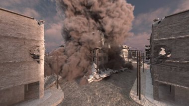 Gelecekteki şehir manzarasının 3D görüntüsü saldırı altında