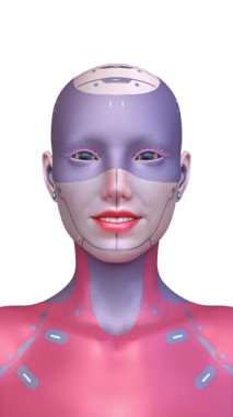 Dişi bir sayborgun yüzünün 3 boyutlu görüntüsü.